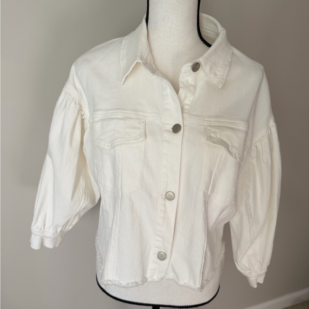 White Jean Jacket with Puff Sleeves
